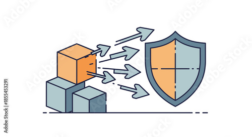 Data protection concept with shield and data blocks representing security.