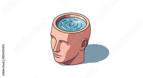 Human head with open top filled with water representing thoughts and ideas.