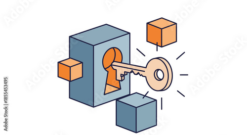Key unlocking a secure box representing access and security concepts.