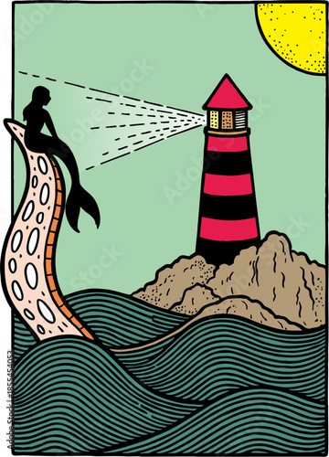 Mermaid looking at the Ligth house