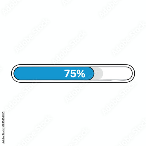 A blue progress bar at 75% complete with white text and border, on a white background