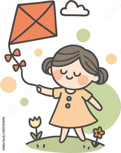 Cute girl playing kite