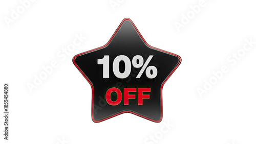 3D 10% Off Star Sale Badge on transparent background
