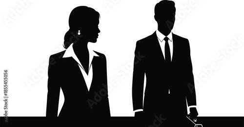 Business meeting silhouettes of male and female executives discussing strategy in modern corporate office illustration leadership teamwork professionalism
