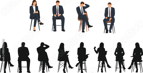Business people seated in various postures with silhouettes below, illustrating professional body language and workplace communication diversity