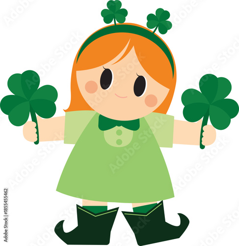 Cute St. Patrick's Day Girl with Shamrocks