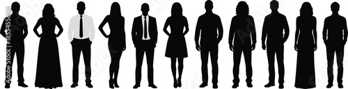 Silhouettes of diverse individuals in mixed attire, highlighting contrast, unity, and group identity for conceptual diversity and teamwork themes.