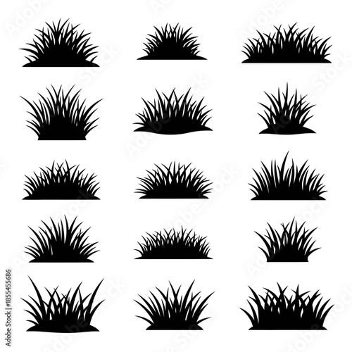 Silhouette Grass Clumps Collection Vector Illustrations for Design Projects.