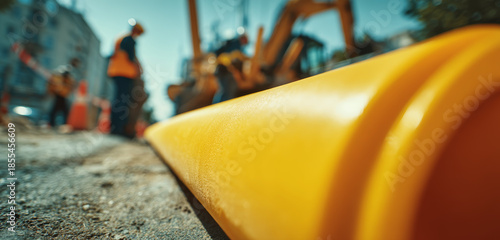 Wallpaper Mural A yellow plastic water pipe with textured surface used in construction or water supply systems Torontodigital.ca
