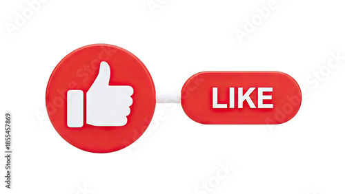 3D Red Like Button with Thumbs Up Icon on transparent background