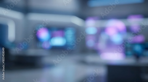 Wallpaper Mural Blurred interior scene with colorful neon lights in modern lobby or reception area with sleek furniture Torontodigital.ca