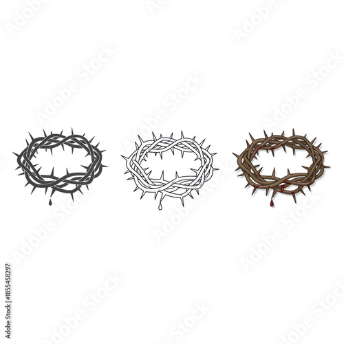 Three Crown of Thorns Illustrations - Symbol of Sacrifice and Suffering.
