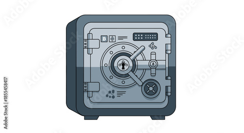 Secure Metal Safe Box Illustration with Combination Lock and Keyhole on White Background; Financial Security and Asset Protection Concept Graphic