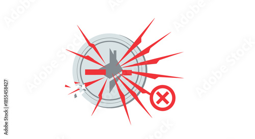 Cracked coin with red cross mark, representing financial instability or crypto crash