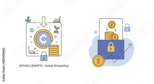 Modern financial technology concepts with secure cryptocurrency management, illustrating digital asset growth, protected transactions, and blockchain investment strategies