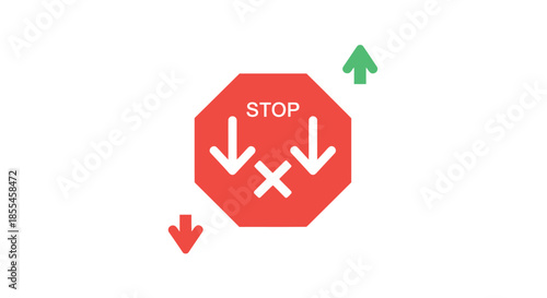 Stop Sign with Downward Arrows and Upward Arrows, Representing Market Volatility and Directional Changes