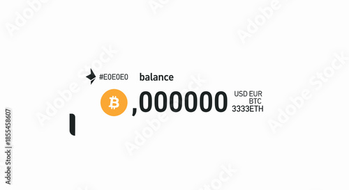Flat vector illustration of a digital cryptocurrency wallet interface displaying a zero Bitcoin balance, representing secure online financial transactions and blockchain technology
