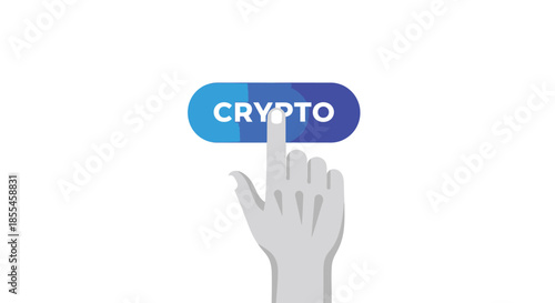 Human Hand Pressing "CRYPTO" Button, Symbolizing Digital Finance, Blockchain, and Cryptocurrency Concept