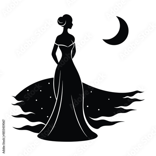  Elegant Female Silhouette by Moonlit River