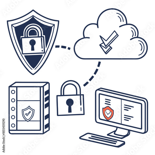 Cyber security icon set. Data and network protection symbols for app, ui, website. Computer technology protection, internet safety, secure cloud access, privacy vector icons. cyber security icon set.