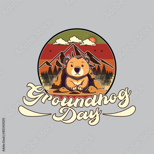 Vintage Groundhog Day Illustration with Retro Groundhog and Classic Americana Style