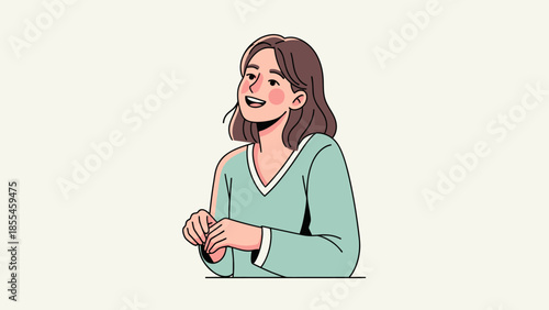 Joyful woman with a friendly smile and relaxed posture