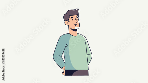 Confident young man with casual attire pondering pondering in thoughtful pose