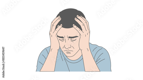 Illustration of a young man experiencing stress and mental frustration with