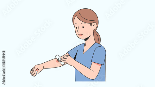 Illustration of a nurse checking a patient's blood pressure with a