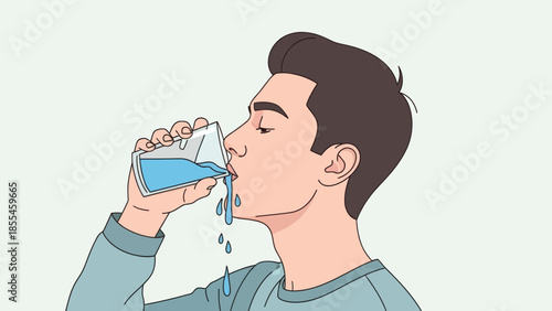 Young man drinking water from a glass with focus on hydration and health