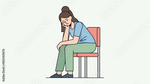 Illustration of a woman experiencing discomfort or fatigue while sitting on a