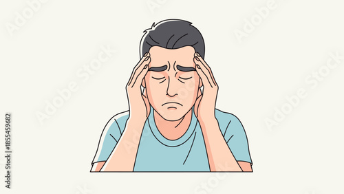 Illustration of a young man experiencing headache or stress symptoms in a calm