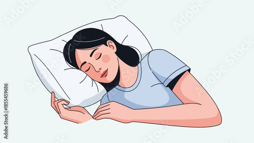 peaceful woman sleeping in bed with relaxed expression and comfortable posture