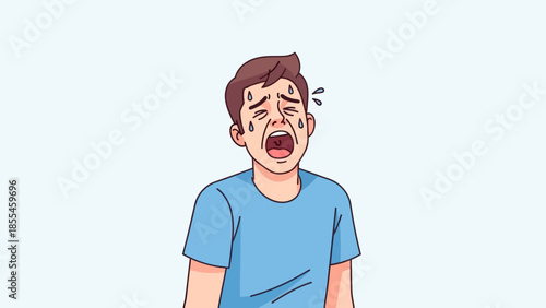 Expressive cartoon of a distressed young boy crying with tears and open mouth