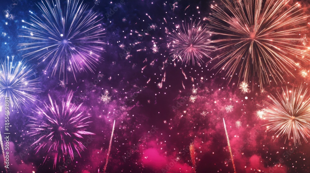 Fototapeta premium Colorful fireworks display against a dark sky for celebrations and events