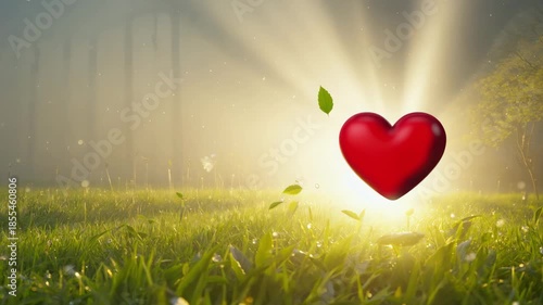 heart in the grass with bright sunlight reflection background.ai 