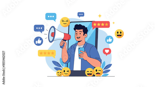 Social Media Marketing Influencer with Megaphone Illustration