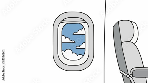 Airplane window seat view of clouds in the sky.