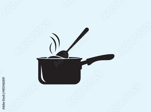 Minimal Saucepan Stirring Soup Black Silhouette Concept
