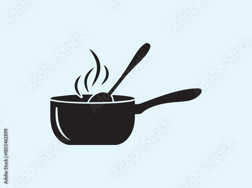 Saucepan Stirring Soup Silhouette with Curved Motion Lines
