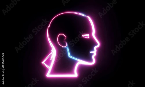 men head icon neon light outlines glowing on dark background.ai 