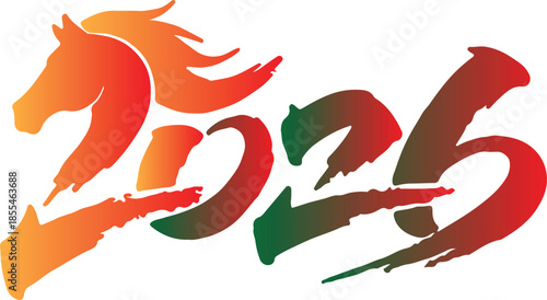 Vibrant 2026 year of the horse logo with stylized numbers and equine silhouette in orange red and green gradient colors