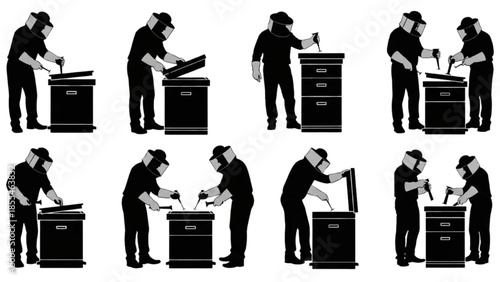 Beekeeper Activities A Set of Silhouettes Demonstrating Beekeeping Tasks
