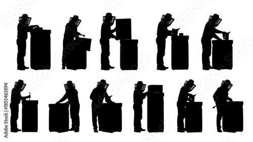 Collection of Beekeeper Silhouettes Showcasing Various Stages of Apiary Work and Honey Production
