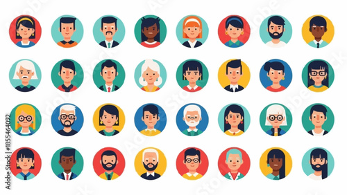 Diverse Group of People Avatars in Circular Frames.
