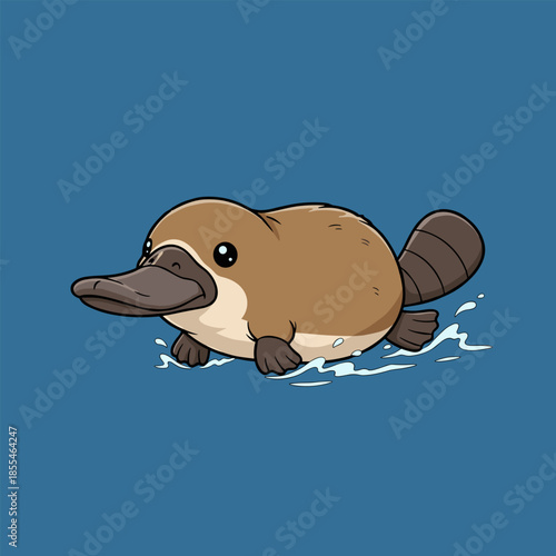 Cartoon Platypus Swimming in Water with Cute Design.