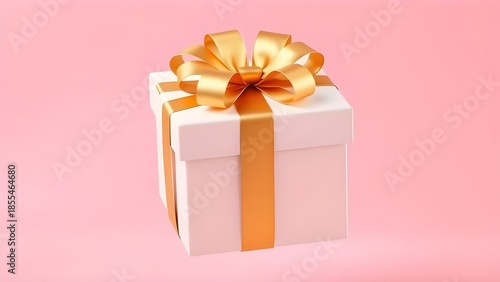 분홍배경 위 골드리본 선물박스Gold Ribbon Gift Box on Pink Background