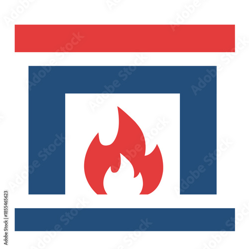 Fireplace Icon Flat Style for Cozy Home Interior Design, vector fire icon