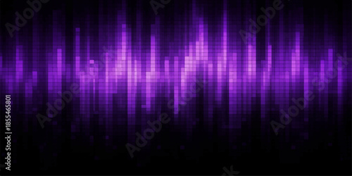 Bright, colorful abstract background vector illustration with glowing purple lines, wave patterns, and digital sound equalizer motion design