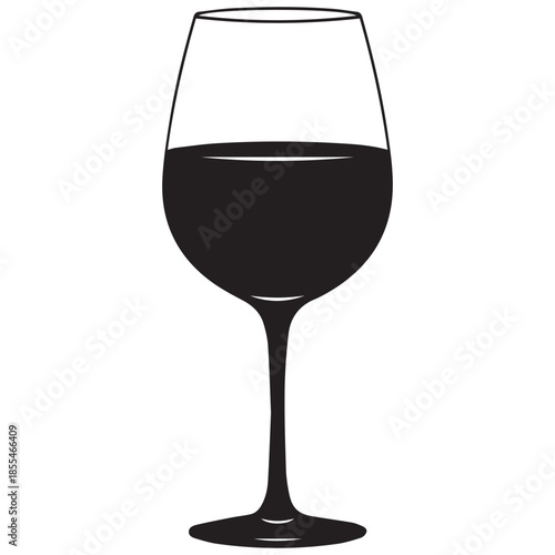 Elegant wine glass filled with red wine on white background